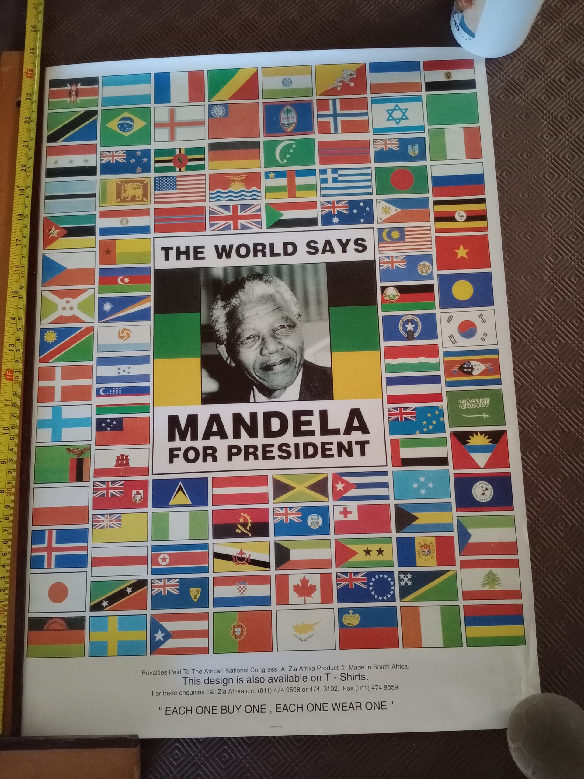 Poster Historic vintage original Mandela ANC poster 60cm 96 flags
